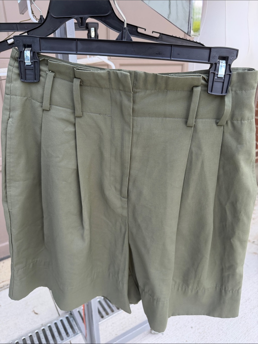 Elizabeth and James Olive Green High-Waist Pleated Shorts